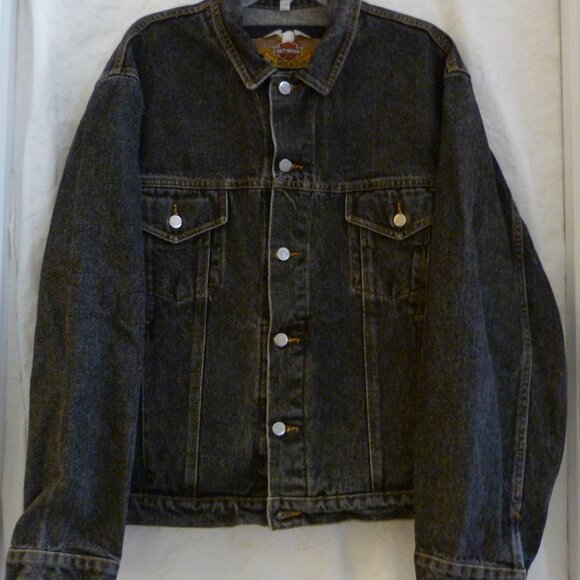Harley-Davidson Made in USA Men's Denim Jacket With Eagle Has Landed Graphics XL - Picture 2 of 8